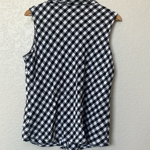 Vintage Jaclyn Smith Collared Tank Top Button Down Gingham Black and White sz 18 - Picture 8 of 11